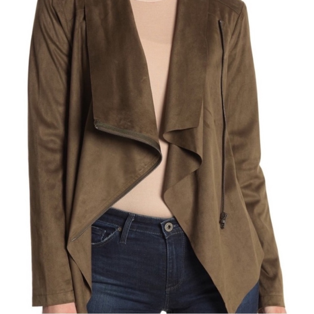 Vigoss Olive Green Draped Faux Suede Moto Jacket